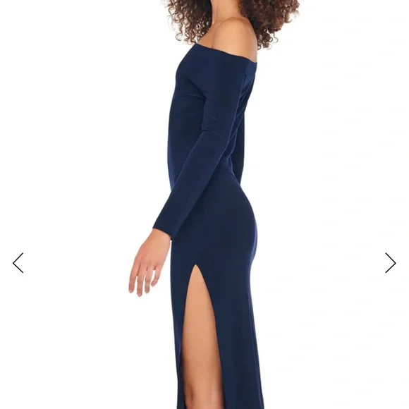 Norma Kamali Dress- Long Sleeve Drop Shoulder Side Slit Gown - True Navy-Large - Picture 8 of 14